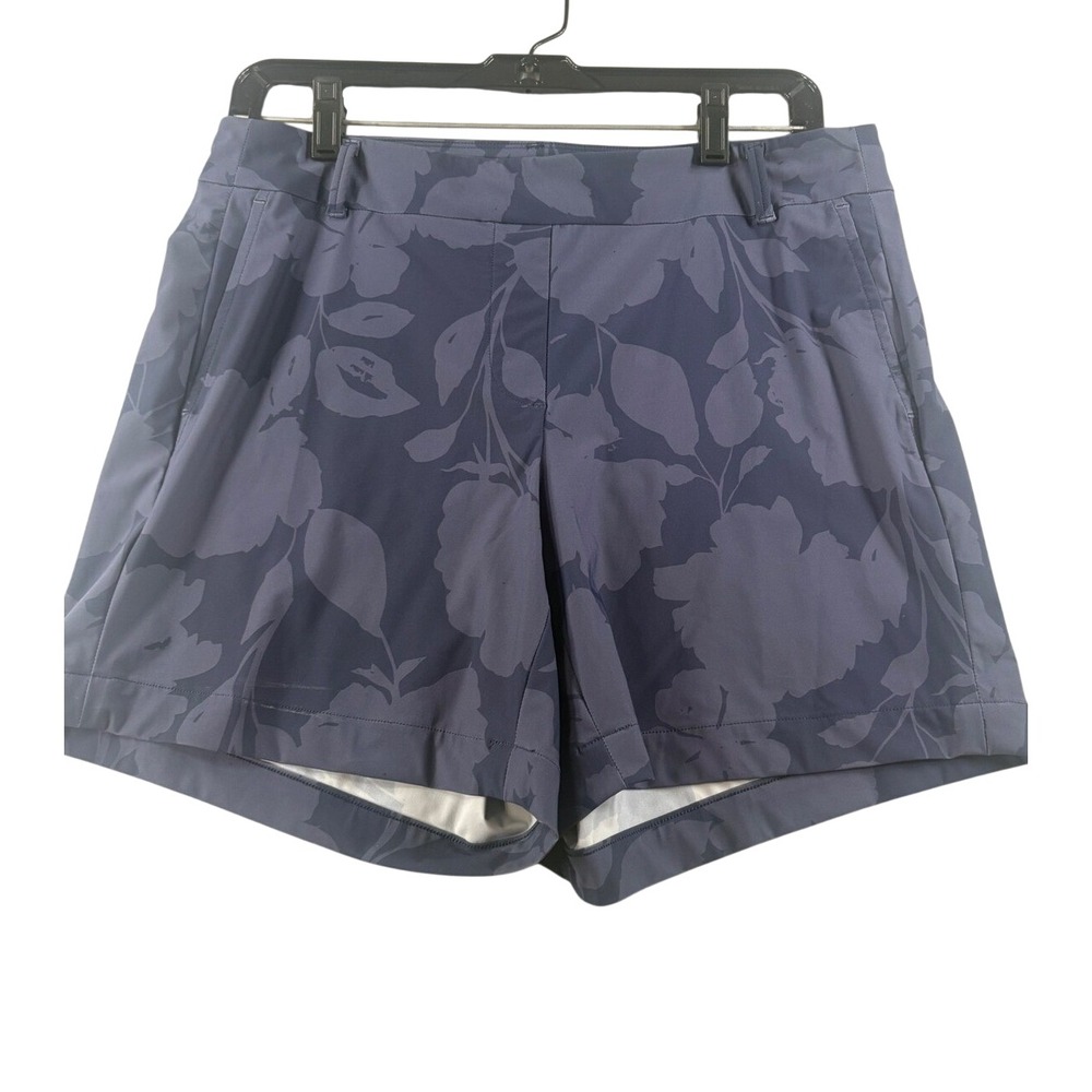 Spanx Sunshine Solutions Floral Shorts Navy Blue Grey Medium High Rise Athletic